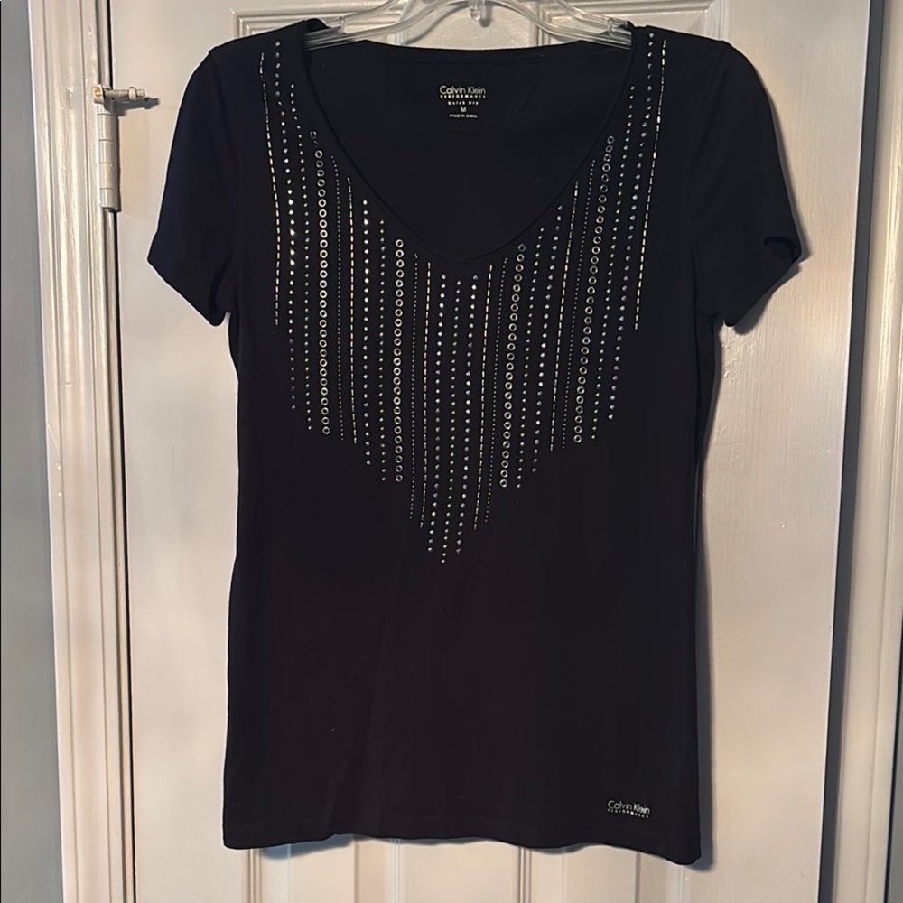 Calvin Klein Performance Black with Silver Embellished Heart Tee
